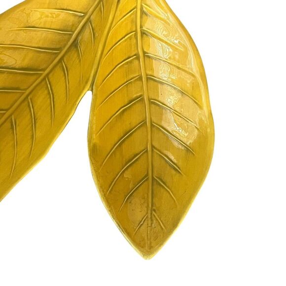 Vietri Leaf 2 Part Serving Dish Platter Large 14” Stoneware Made In Italy Yellow - Picture 4 of 8